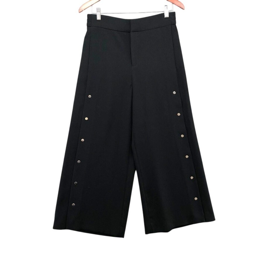 Zara Culotte‎ Trousers Women Medium Black Side Snap Button High Rise Wide Leg